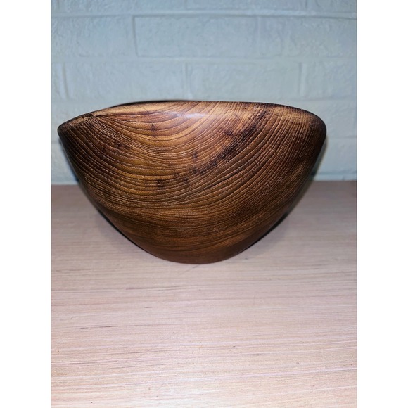 Vintage MCM Heavy Teak Bowl Unique Rounded Deep - Picture 4 of 9